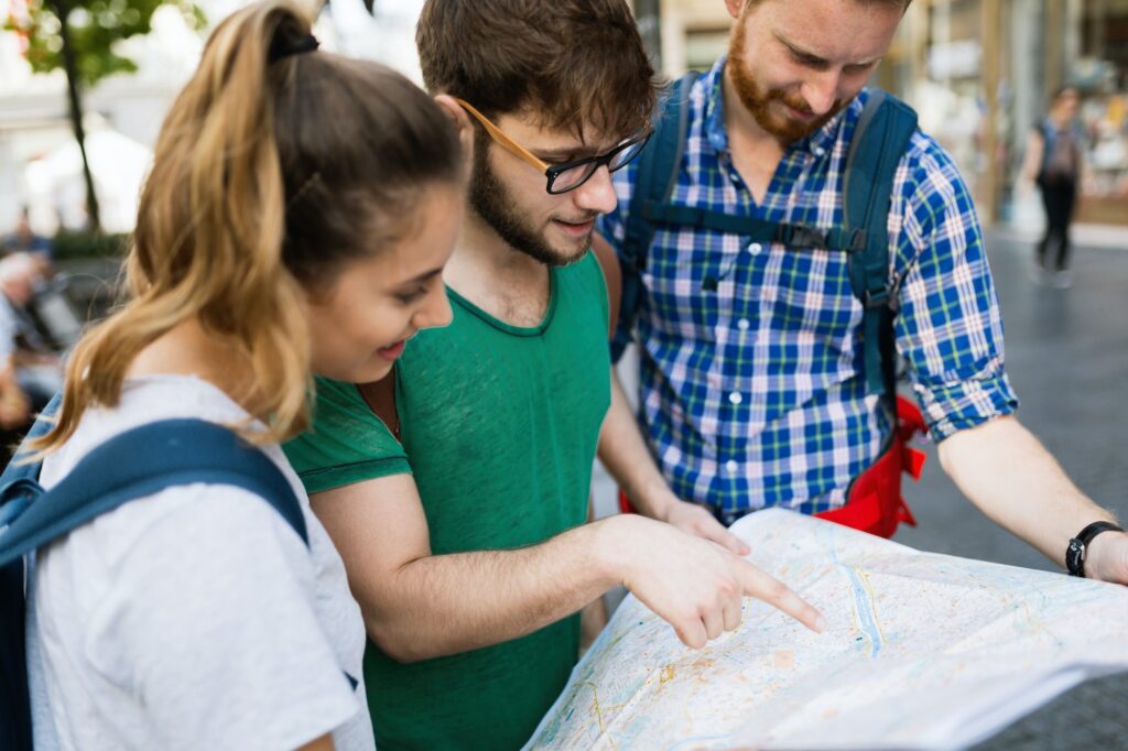Happy group of students on adventure